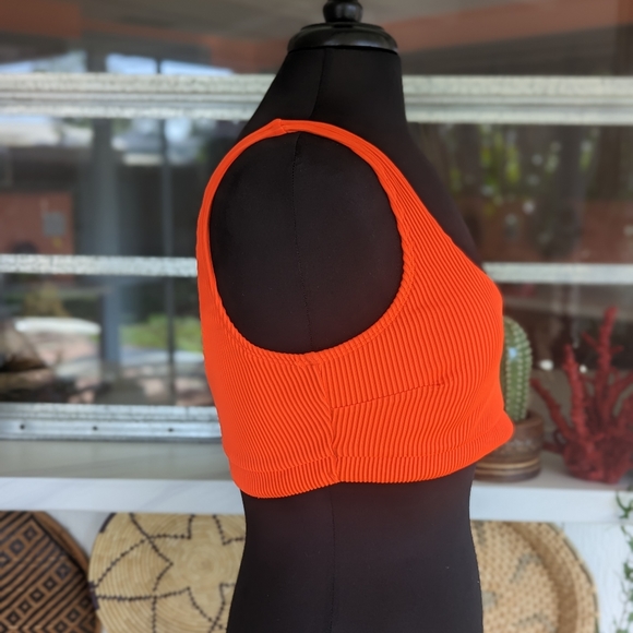Hollister Swim XL Ribbed Scoop Neon Orange Bikini Top Bright Vacation Vibes - Picture 9 of 12